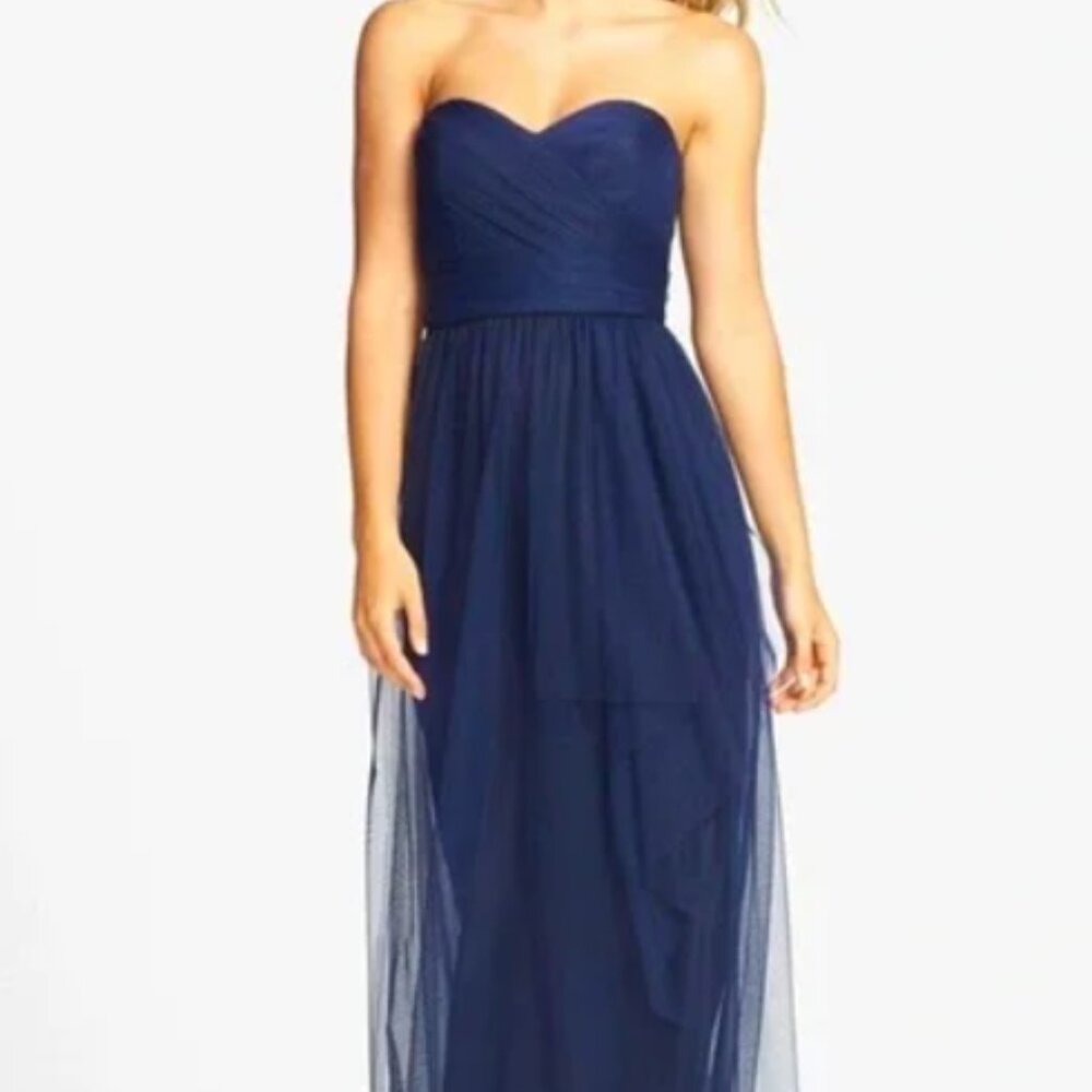 Amsale Blue Strapless Empire Maxi Occasion Dress Size 10 w/ Extra Length